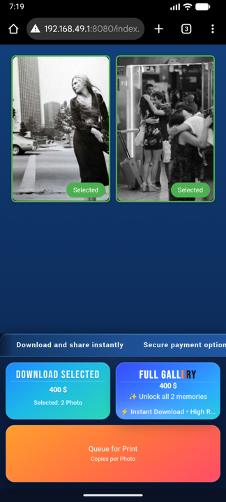 SnapVend HTTP gallery with selected photos